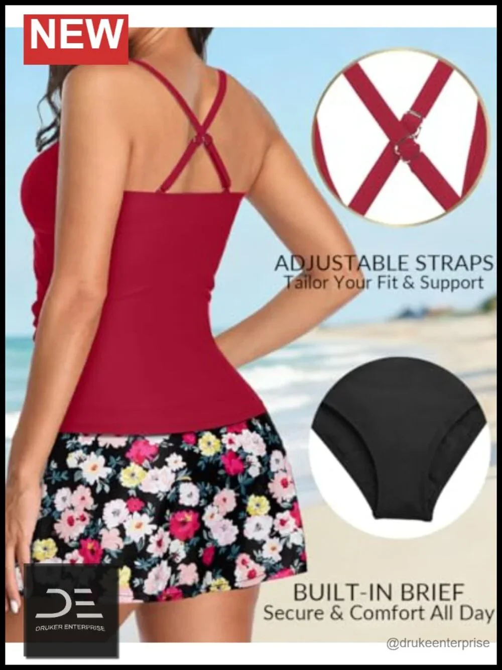 Tankini Bathing Suit with Skirt Tummy Control Two Piece Swimwear